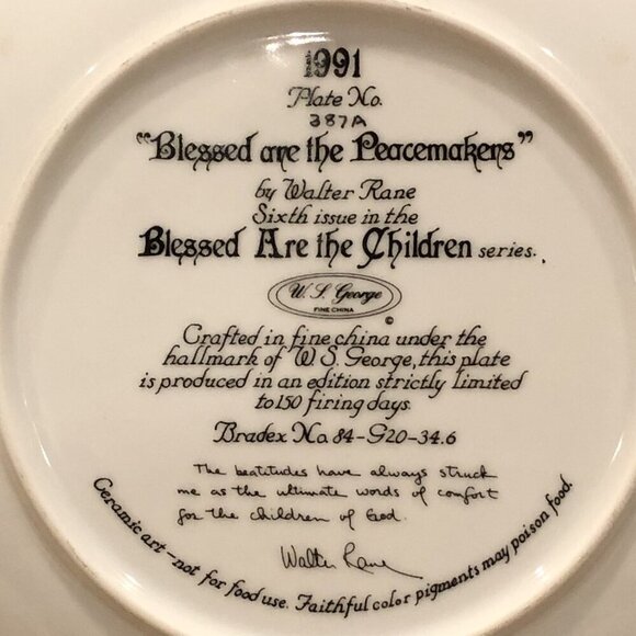 5-Walter Rane Collector series 1990-91 "Blessed Are The Children"Plates Numbered - Picture 15 of 15